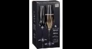 Excellent Houseware Champagneglazen - 4x stuks - kristal - streep dessin - 260 ml - H25 cm