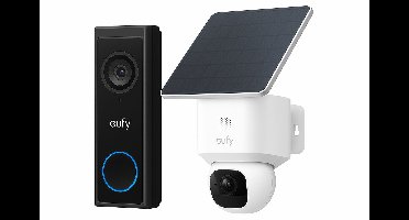 eufy Security Solo Camera E30 – SoloCam - 2K HD-resolutie – 360° Pan & 70° Tilt – AI Auto Lock en Tracking – Zonne-energie met SolarPlus™ Technologie + eufy C30 2K Draadloze Video Deurbel 2K FHD - Accu Zwart