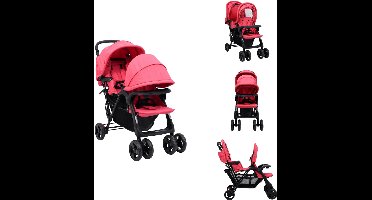 vidaXL Tandem Kinderwagen - Tandem Kinderwagens - Tweeling Kinderwagen - Tweeling Kinderwagens - Tweelingkinderwagen tandem staal rood
