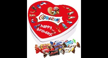 Mars Celebrations geschenkdoos hartje "Happy Birthday!" - chocolademix - Twix, Bounty, Mars, Snickers, Maltesers, Galaxy & MilkyWay - verjaardagscadeau - 120g