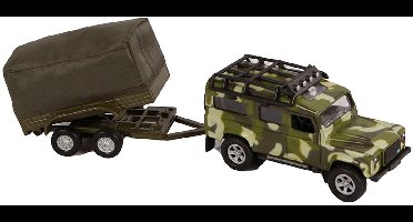 Kids Globe Die-cast Land Rover Met Aanhanger Leger, 27cm