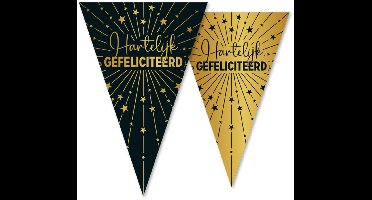 Vlaggenlijn Hartelijk Gefeliciteerd zwart / goud 10 meter 2 zijdig bedrukt - Verjaardag Feestje Vlag Vlaggen Versiering Slinger Feestdecoratie Decoratie