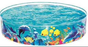 Zwembad - Bestway - Seaworld Print - 183 x 38 cm - Blauw - Vanaf 2 jaar - Print Met Vissen En Dolfijnen - Dieren - Kinderbad Met Vaste Zijwanden - Zwemplezier In De Tuin - Zomer Speelgoed - Kinderzwembad - Kant En Klaar - Snapset Fill 'n Fun Odyssey