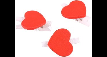 By Ronsie - witte mini knijpertjes met rood hartje - zakje 10 stuks - cadeau versiering