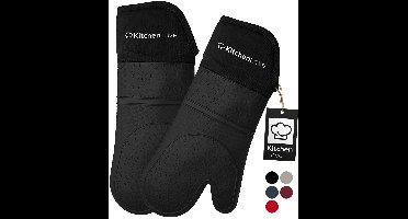 KitchenLove Siliconen Ovenwanten - 2 Stuks - Ovenhandschoenen - Hittebestendig tot 350 °C - EN407 Gecertificeerd - Zwart