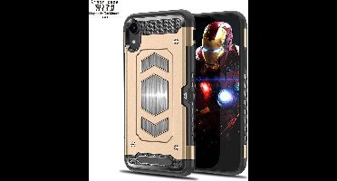 Ntech hoesje Geschikt voor iPhone XR Luxe Armor Case met Pashouder - Goud