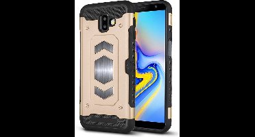Ntech Geschikt voor Samsung Galaxy J6 Plus (2018) Luxe Armor Case Pashouder - Goud