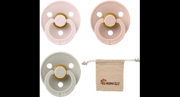 BIBS Fopspenen - Maat 2 6-18 maanden - Latex – Petal, Sand, Blush + Monkiezz speenzakje