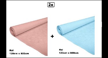 2x Tafelrol tafelkleed roze en licht blauw 120cm x 800cm papier - totaal 16 meter - Party diner food festival eten fun thema feest party