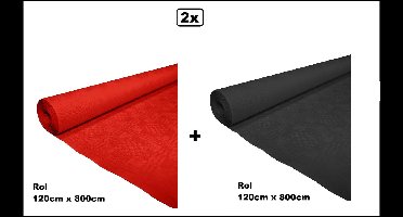 2x Tafelrol tafelkleed rood en zwart 120cm x 800cm papier - totaal 16 meter - Party diner food festival eten fun thema feest party