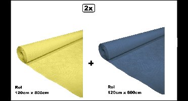 2x Tafelrol tafelkleed geel en blauw 120cm x 800cm papier - totaal 16 meter - Party diner food festival eten fun thema feest party