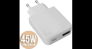 YSONIC Oplader - Snellader - USB C Poort - Type C Stekker - 45W Fast Charge Adapter Geschikt voor Smartphones, Tablets & Laptop - Wit