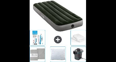 Intex Luchtbed - 1-Persoons - 76 x 191 x 25 cm - Groen - Inclusief Hoeslaken - Kussen - Pomp - Reparatieset en Kussenbeschermer