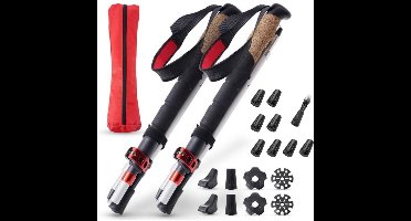 Nordic Walking Stokken Set - 135 cm Inklapbaar Carbon Trekkingstokken & 8 Stuks Universele Nordic Walking Doppen - Verstelbaar, Lichtgewicht, Ergonomisch - Hiking Accessoires