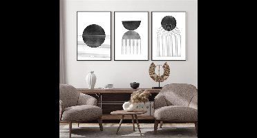 Boraboi® Moderne Abstracte Geometrische Kunst Set van Drie Stijlvolle Zwart-Wit Posters voor Elke Kamer