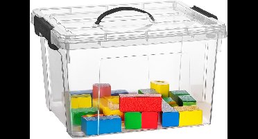 Plasticforte Opslagbox - met deksel - transparant grijs - 23.5 liter - 42 x 36 x 25 cm - kunststof - opbergdoos - opbergen