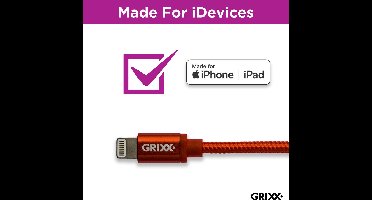 Grixx Lightning naar USB-A Kabel - 1 meter - MFI-gecertificeerd - gevlochten - Rood - Apple