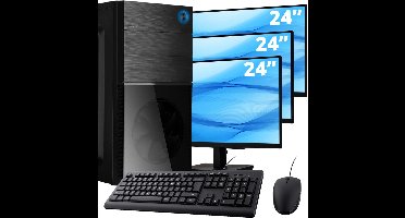 Intel Compleet PC + 3 x 24" Monitor + Muis & Toetsenbord | Intel Core i5 | 16 GB DDR4 | 1 TB SSD - NVMe | RTX 5060 | Windows 11 Pro + WiFi & Bluetooth