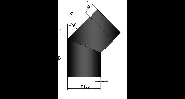 Kachelpijp Ø150 Bocht 45° - 155 x 155mm - zwart - staal - 2mm