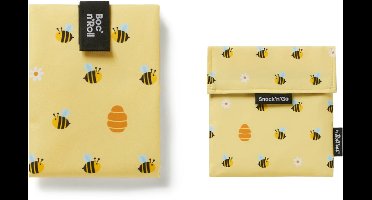 Boc’n’Roll - Snack'n'Go Voordeelset Bee - Herbruikbaar Boterhamzakje en Snackverpakking - Sluiting met klittenband - BPA-vrij - Waterdichte binnenlaag - Wasbaar tot 60°C