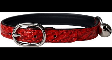 Animalking Kattenhalsband - Kattenbandje met Belletje - Halsband Kat - Cat Collar - Rood Slangenleer