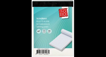 SOHO Schrijfblok met lijnen – Collegeblok – Notitieblok – Lijntjespapier – Gelinieerd – 100 vellen – A7 formaat