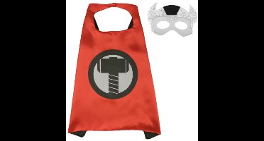 Superheld Thor Cape + Masker One Size - Dondergod - Thor Hamer - Thor thema-outfit - Kinder Thor - Kinderfeestkleding - Superheld - Cadeau - Halloween - Kind - Unisex - Avengers - Mantelpak - Gerechtigheid - Thor's kracht