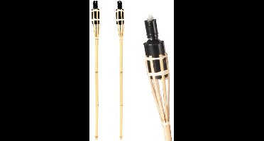 Bamboe tuinfakkel - 2x - 90 cm - Tuin decoratie/tuinverlichting - Oliefakkels navulbaar