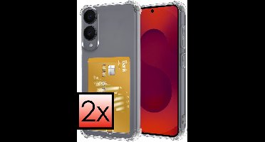 Hoesje - 2 Stuks - Geschikt voor Samsung Galaxy S25 Edge - Met Pashouder en Kaarthouder - Telefoon Hoes Shockproof - Siliconen Case - Back Cover - Shock Proof - Pasjes Houder - Transparant