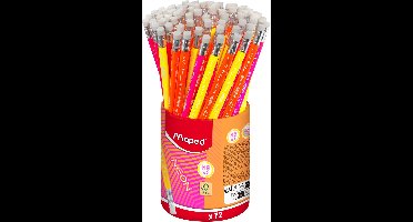 Grafietpotlood Maped Neon met gum pot à 72 stuks assorti | 72 stuks
