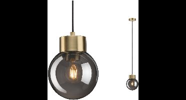 Neordic Hanglamp Linja E27 max. 20W Rookglas, Messing geborsteld dimbaar Spiegel, Glas, Metaal