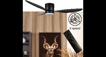 Plafondventilator Brezza 3 blad Ø 132 cm | Zeer stille ventilator | Top kwaliteit | Energie zuinig | + remote | Voor laag plafond | 6 snelheden | Beste alternatief voor airco | Zomer en winter stand | Zwarte ventilator