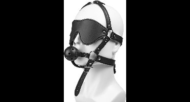 Lederen Bondage Masker met Blinddoek en Ballgag – Verstelbaar Hoofdtuig voor BDSM & Dominantie Spel
