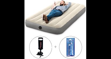 Intex Deluxe luchtbed | Eenpersoons | 191 x 99 x 25 cm | Inclusief Intex handpomp + reparatiekit