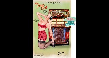 Wurlitzer 1700 Jukebox Pin-Up Miss Jenna Beth Zwaar Metalen Bord 92 x 61 cm