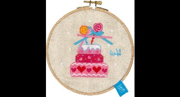 Vervaco - Telpakket kit - Verjaardagstaart met strikjes II - PN-0150917 - Borduren - Borduurpakket - Borduurpakket verjaardag - Borduurpakket volwassenen