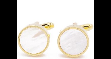 Manchetknopen - Goud Rond met Wit Parelmoer