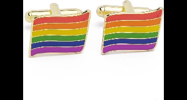 Manchetknopen - Regenboog Vlag Vierkant Gaypride