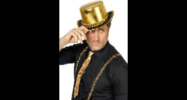 Hoge hoed lamee met paillettenband goud