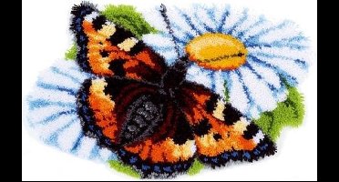 Vervaco - Knoopvormtapijt kit - 69 x 46cm - Vlinder op margriet - PN-0154242