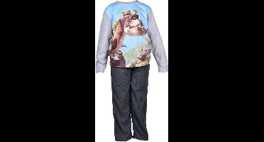 Minions - 2-delige Pyjama-set - Model: "Prehistoric Minions" - Paarse Longsleeve Met Print - Zwarte Broek - 104 cm - 4 jaar