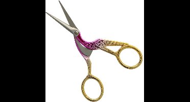 Borduurschaar Ooievaar 11,5 cm (goud-roze)