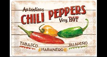 Chili Peppers  Metalen wandbord in reliëf 20x30 cm