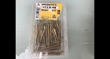 HOUT SCHROEVEN Platkop. 4.0 x  50 MM. lang  MESSING 50 Stuks koper schroef. Deltafix.