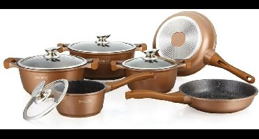 Royalty Line 10-delige Marmer Coating Pannenset met Deksels - Kookpan - Koekenpan - Koper/Bruin
