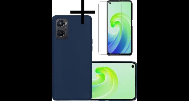 Hoesje - Met Screenprotector - Geschikt voor OPPO A76 - Sterk & Shockproof - Back Cover - Siliconen Case - Telefoon Hoes - Donkerblauw