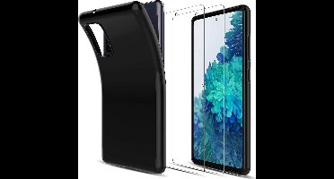 Hoesje Geschikt Voor Samsung Galaxy S20 FE 2022 Zwart hoesje back TPU siliconen case - S20 FE 2 Pack Tempered Glass Screen Protector