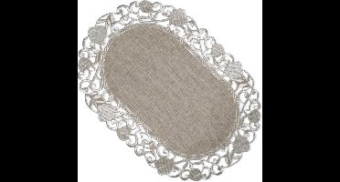 Tafelloper - Linnenlook - Taupe met blaadjes - Loper 45 cm
