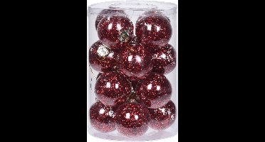 Kerstballen - 16x st - transparant met rood glitter - 8 cm - kunststof - kerstversiering