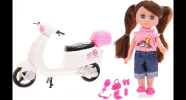 Johntoy Pop Lily Dolls - Scooter 15 Cm Wit/roze/bruin 10-delig